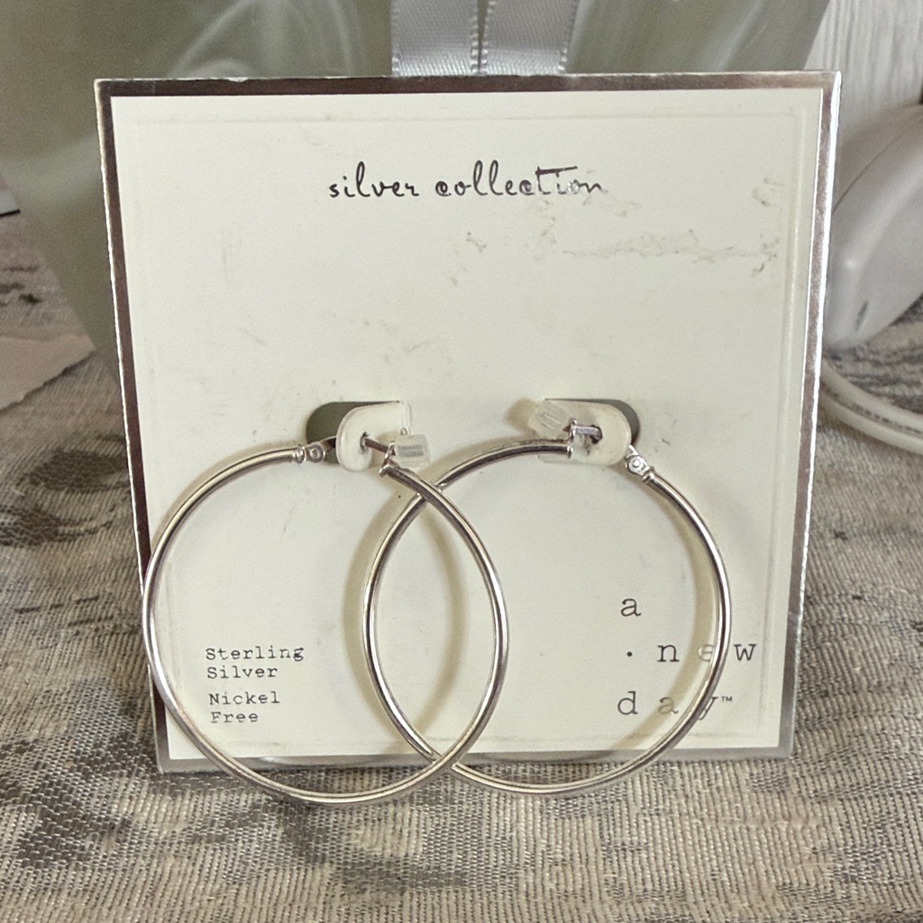 Nwt A New Day Polished Silver 925 Stamped Hoop Earrings 15$
